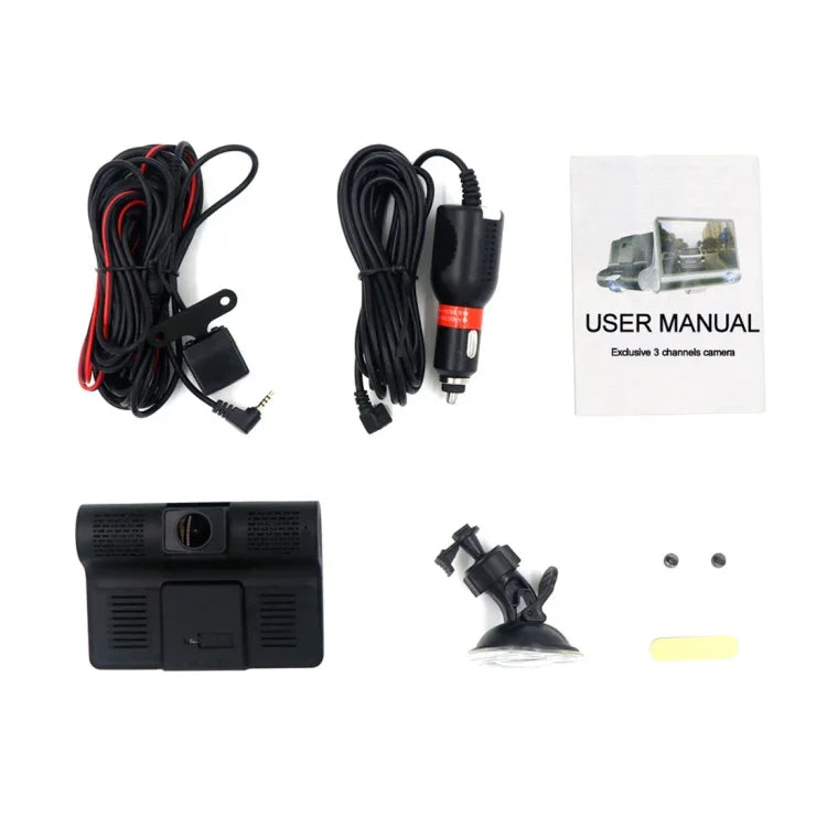 Màn hình IPS 4.0 inch Camera hành trình ô tô 5.0 Megapixel Góc rộng 170 độ Full HD 1080P 3 kênh video, Hỗ trợ đèn chiếu sáng ban đêm / Camera lùi / Thẻ TF (tối đa 32GB) / Cảm biến G / Phát hiện chuyển động, 170 độ