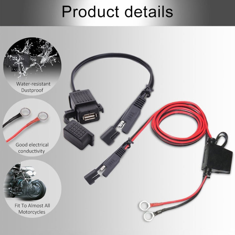 Motorcycle 5V 2.1A Waterproof USB Charger Kit SAE to USB Adapter, with Extension Harness, SAE to USB Adapter