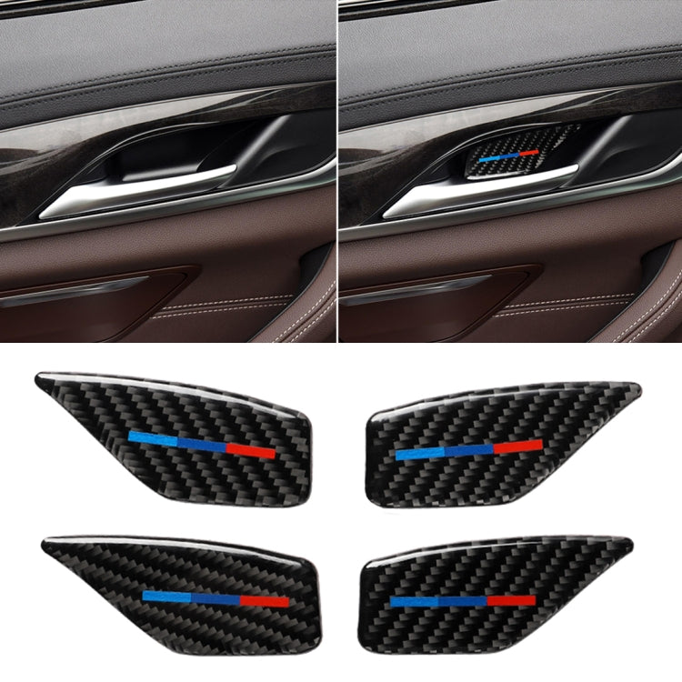 4 PCS Car Tricolor Carbon Fiber Door Inner Handle Wrist Panel Decorative Sticker for BMW 5 Series G38 528Li / 530Li / 540Li 2018, Door Inner Handle Wrist