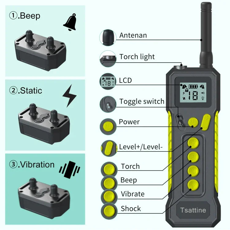 Tsattine T10 IP68 Chống Nước Thiết Bị Huấn Luyện Chó 2000FT Có Đèn LCD, T10
