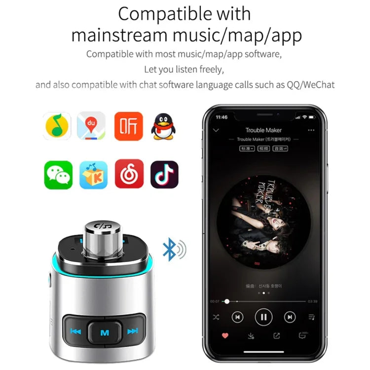 Đèn không khí nhiều màu sắc đa chức năng Bluetooth 5.0 BC42 cho ô tô, hỗ trợ thẻ TF & USB & FM, BC42