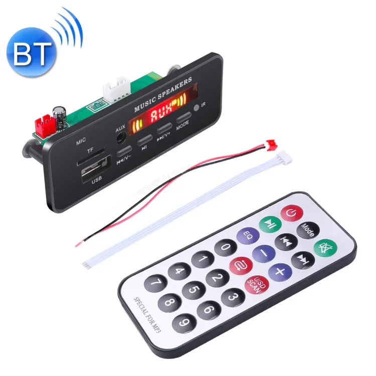 Bảng giải mã MP3 âm thanh 12V 2x3W cho xe hơi, radio FM, thẻ TF, USB, AUX 3.5mm, có Bluetooth, chức năng ghi âm cuộc gọi và điều khiển từ xa, 12V