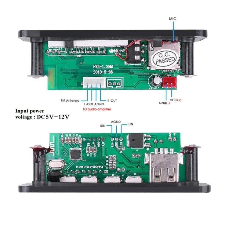 Bảng giải mã MP3 âm thanh 12V 2x3W cho xe hơi, radio FM, thẻ TF, USB, AUX 3.5mm, có Bluetooth, chức năng ghi âm cuộc gọi và điều khiển từ xa, 12V