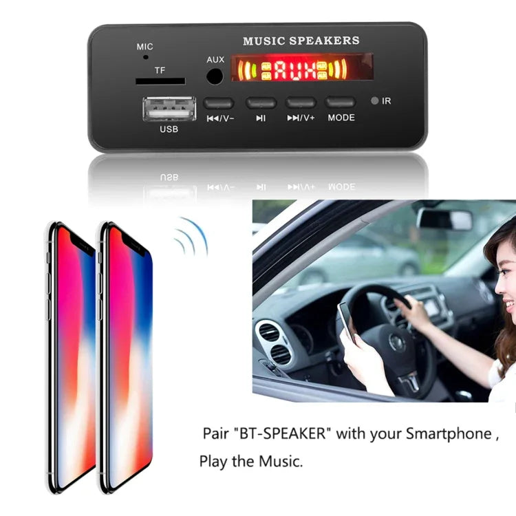 Bảng giải mã MP3 âm thanh 12V 2x3W cho xe hơi, radio FM, thẻ TF, USB, AUX 3.5mm, có Bluetooth, chức năng ghi âm cuộc gọi và điều khiển từ xa, 12V