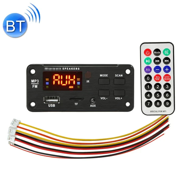 Bảng giải mã máy nghe nhạc MP3 ô tô 5V màn hình màu, Bluetooth 5.0, radio FM, thẻ TF, USB, AUX 3.5mm, có điều khiển từ xa, 5V