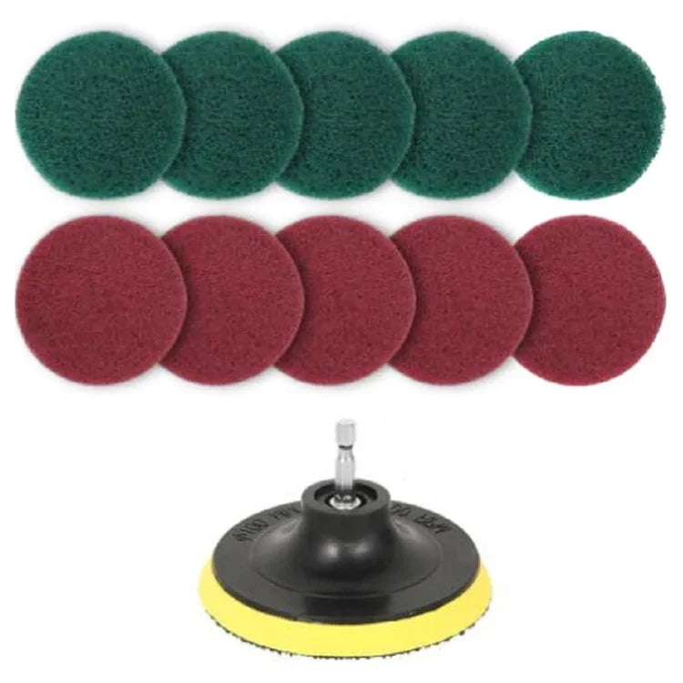 Bộ đầu bàn chải khoan điện 11 trong 1 4 inch với đĩa dính chà sàn, tường, cửa kính và tẩy cặn, 11 trong 1