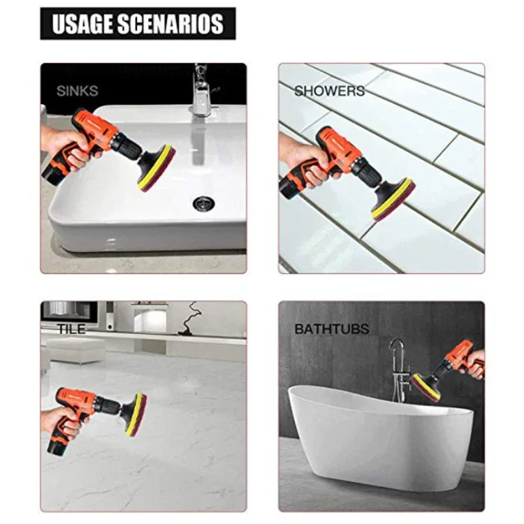 Bộ đầu chổi khoan điện làm sạch và tẩy cặn kính sàn tường cửa sổ 4 inch miếng bọt biển chà 13 trong 1, 13 trong 1