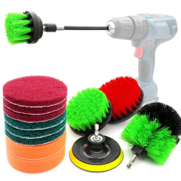 Bộ đầu chổi khoan điện làm sạch và tẩy cặn kính sàn tường cửa sổ 4 inch miếng bọt biển chà 14 trong 1, giao màu ngẫu nhiên, 14 trong 1