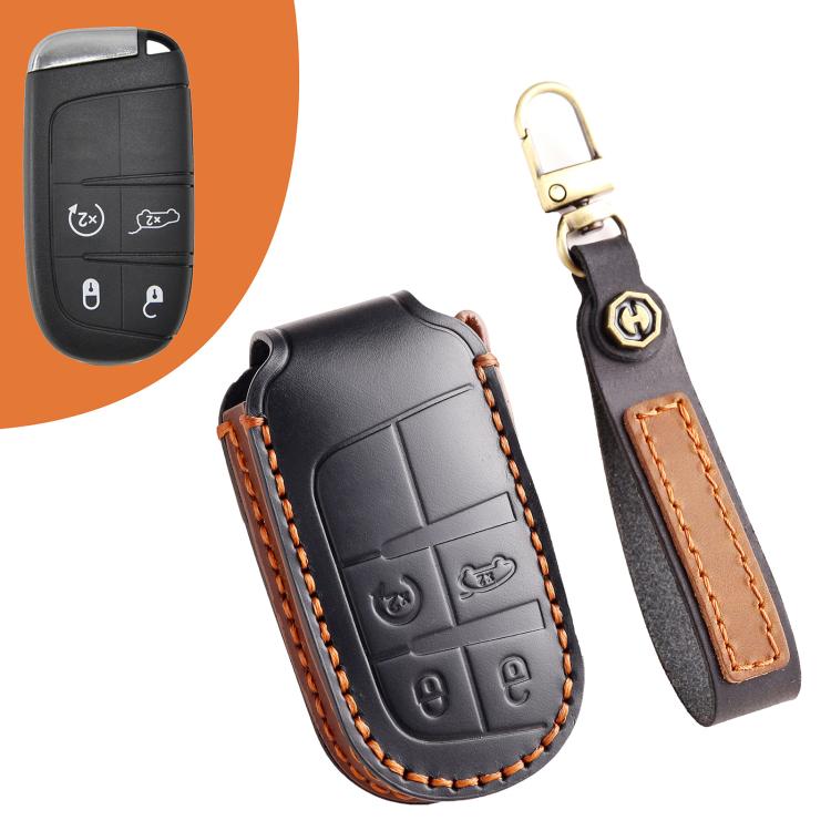 Hallmo Car Genuine Leather Key Protective Cover for Jeep Compass 4-button, For Jeep Compass 4-button (Black), For Jeep Compass 4-button (Blue), For Jeep Compass 4-button (Brown)