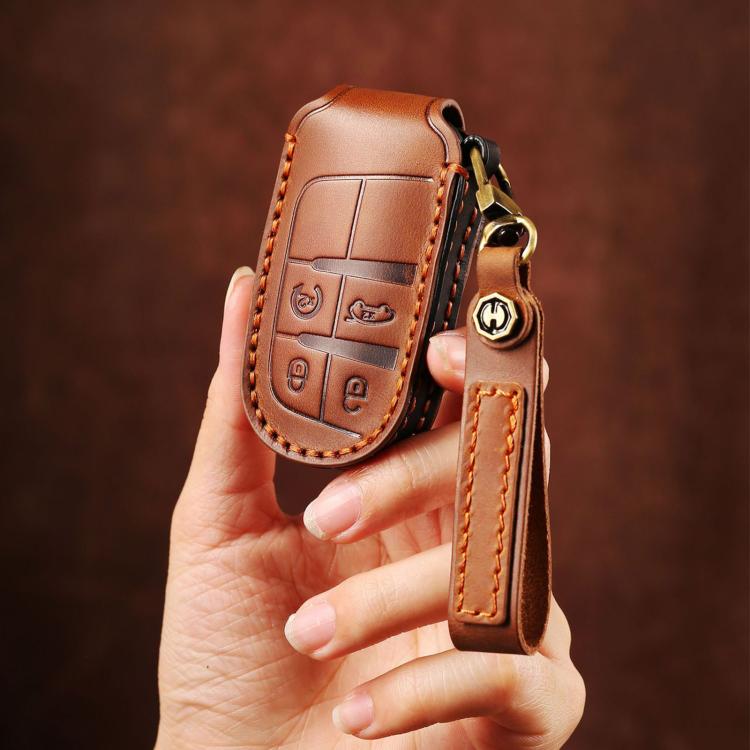 Hallmo Car Genuine Leather Key Protective Cover for Jeep Compass 4-button, For Jeep Compass 4-button (Black), For Jeep Compass 4-button (Blue), For Jeep Compass 4-button (Brown)