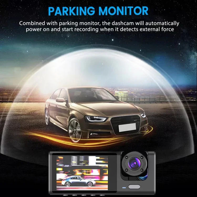 Máy ghi hình lái xe ô tô A1 3 ống kính HD ban đêm, có camera sau, A1