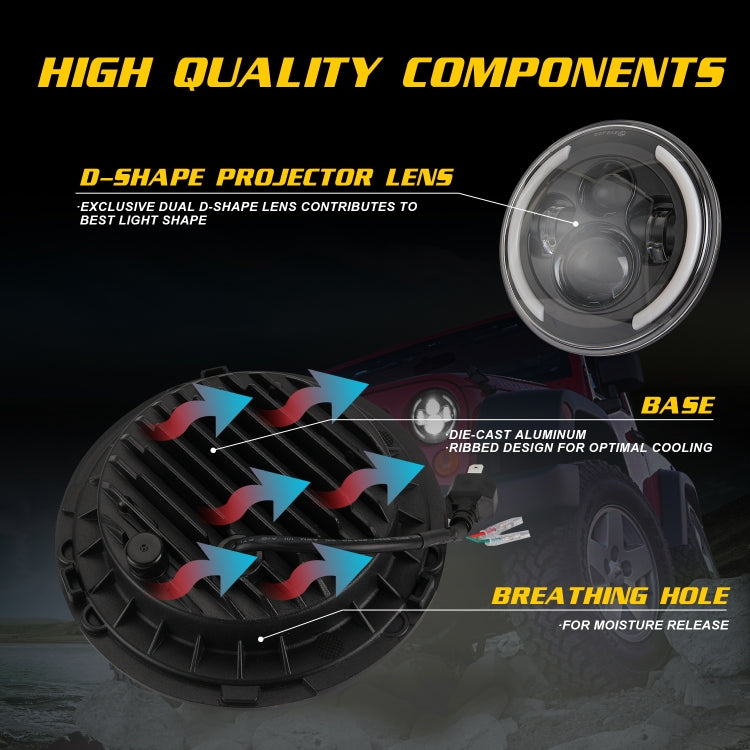 7 inch H4 / H13 DC 9V-30V 3000LM 3000K-6000K 25W Car Round Shape LED Headlight Lamps for Jeep Wrangler, with Angel Eye, For Jeep Wrangler, For Jeep Wrangler (Blue Light)