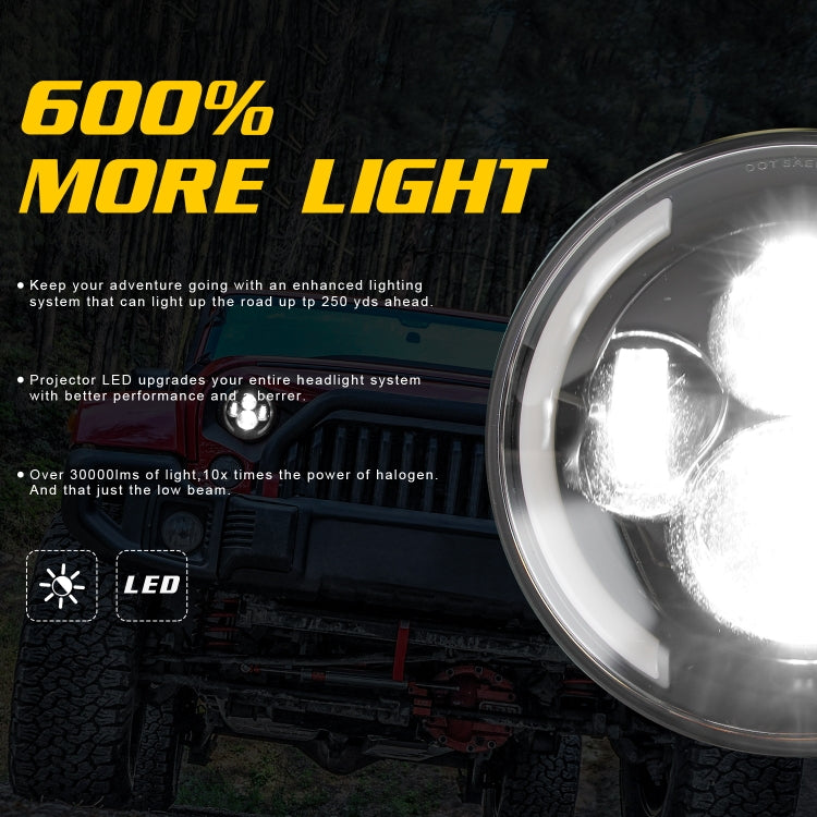 7 inch H4 / H13 DC 9V-30V 3000LM 3000K-6000K 25W Car Round Shape LED Headlight Lamps for Jeep Wrangler, with Angel Eye, For Jeep Wrangler, For Jeep Wrangler (Blue Light)