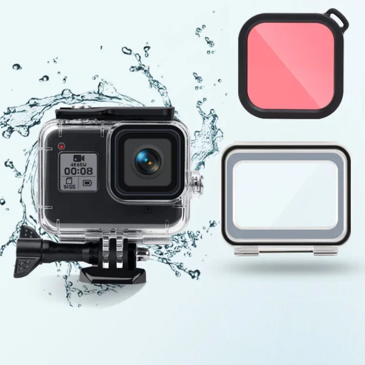 Hộp Chống Nước 45m + Ốp Lưng Cảm Ứng + Bộ Lọc Ống Kính Màu cho GoPro HERO8 Black, Hộp + Ốp Lưng Cảm Ứng + Bộ Lọc Màu Hồng cho GoPro8, Hộp + Ốp Lưng Cảm Ứng + Bộ Lọc Màu Tím cho GoPro8, Hộp + Ốp Lưng Cảm Ứng + Bộ Lọc Màu Đỏ cho GoPro8