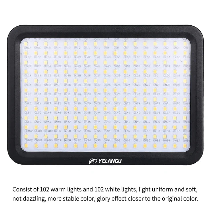 Đèn Studio Dimmable Không Cực YELANGU YLG0504B 204 LED 1000LM 3300-5600K cho Canon, Nikon, Máy Ảnh DSLR, 204 LED