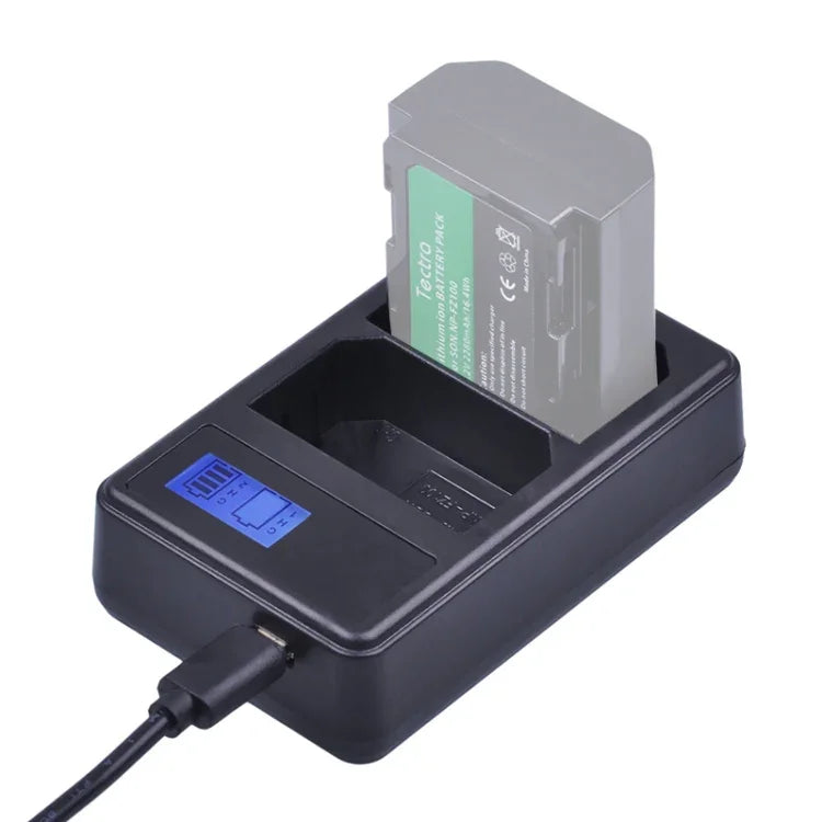 Bộ sạc pin kỹ thuật số LCD hai kênh với cổng USB cho pin Sony NP-FZ100, Tương thích với Sony A9 (ILCE-9), Pin NP-FZ100 đôi