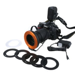 Đèn Flash LED Tròn với 48 Đèn LED & 6 Vòng Chuyển Đổi (49mm/52mm/55mm/58mm/62mm/67mm) cho Ống Kính Macro