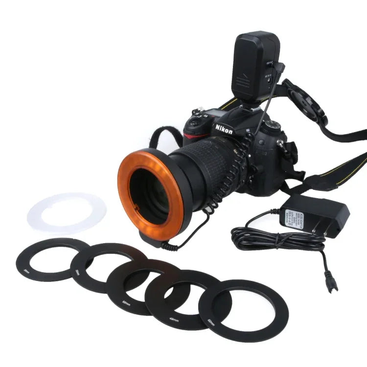 Đèn Flash LED Tròn với 48 Đèn LED & 6 Vòng Chuyển Đổi (49mm/52mm/55mm/58mm/62mm/67mm) cho Ống Kính Macro