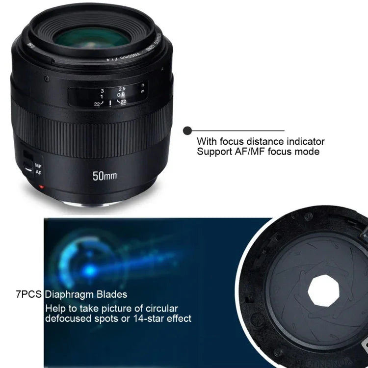 Ống Kính Lấy Nét Tự Động Khẩu Độ Lớn YONGNUO YN50MM F1.4C F1.4 cho Canon, N50MM F1.4C