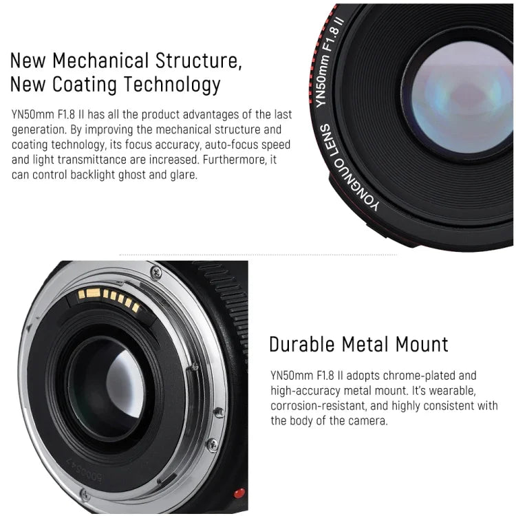 Ống Kính Lấy Nét Tự Động YONGNUO YN50MM F1.8C II F1.8 cho Canon EF Mount Ống Kính Mới, YN50MM F1.8C II