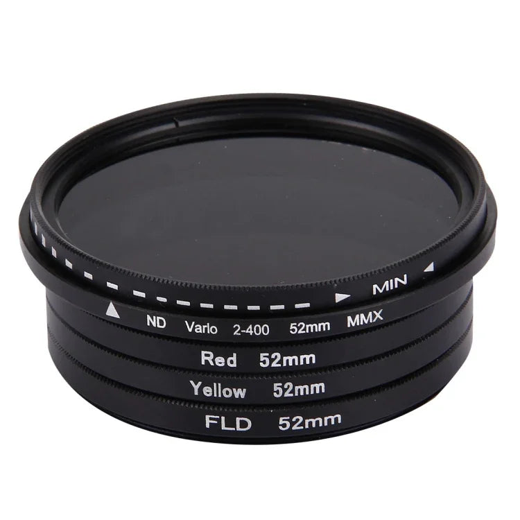 JUNESTAR Bộ 4 trong 1 Kính Lọc 52mm Chuyên Nghiệp (ND2-400 + Đỏ + Vàng + FLD / Tím) cho GoPro HERO5 / 4s / 4 / 3+ / 3 / 2 & Xiaomi Xiaoyi Yi I / II 4K & SJCAM Camera Thể Thao, Bộ 4 trong 1 52mm