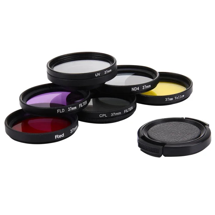 JUNESTAR Bộ Lọc Ống Kính 7 trong 1 Chuyên Nghiệp 37mm (CPL + UV + ND4 + Đỏ + Vàng + FLD / Tím) & Nắp Bảo Vệ Ống Kính Cho GoPro HERO4 / 3+ / 3 Máy Quay Hành Động Thể Thao, 7 trong 1