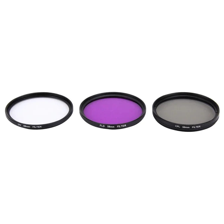 JUNESTAR Bộ 3 trong 1 Kính Lọc 58mm Chuyên Nghiệp (CPL + UV + FLD / Tím) cho GoPro & Xiaomi Xiaoyi Yi Camera Thể Thao, Bộ 3 trong 1