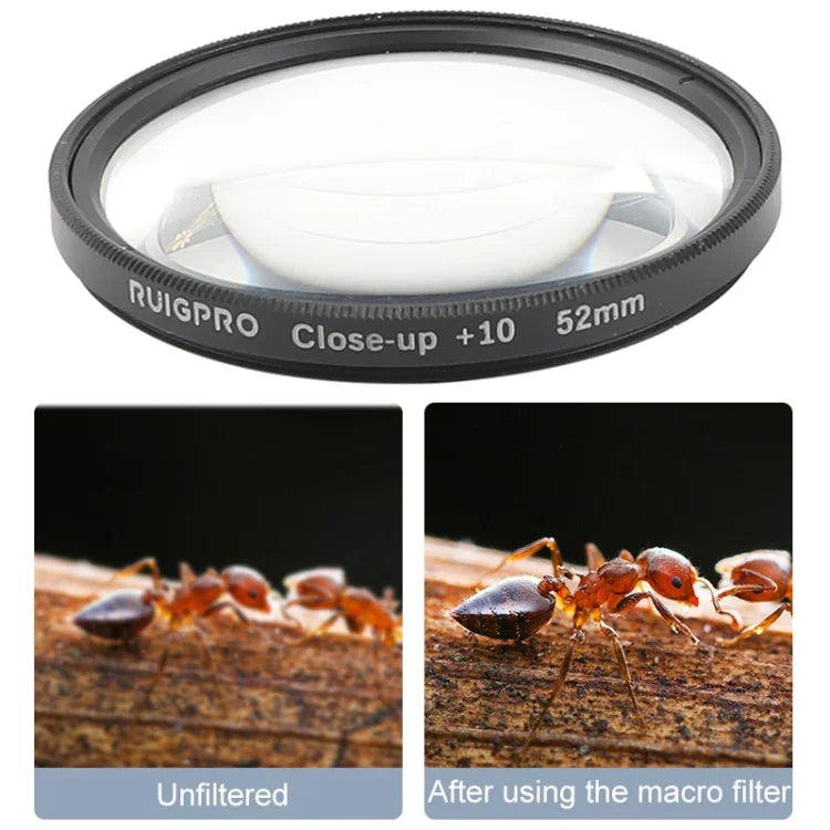RUIGPRO cho GoPro HERO 7/6/5 Ống kính cận cảnh chuyên nghiệp 52mm 10X với vòng chuyển đổi bộ lọc & nắp ống kính, Ống kính cận cảnh 10X