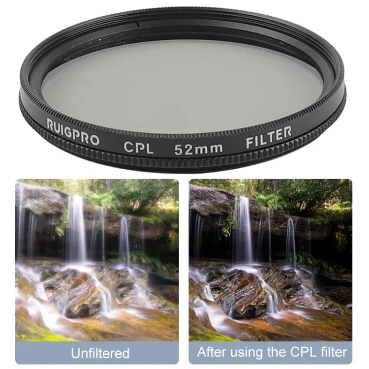 RUIGPRO Bộ Lọc Ống Kính CPL 52mm Chuyên Nghiệp Cho GoPro HERO 7/6 /5 kèm Vòng Chuyển Đổi Bộ Lọc & Nắp Ống Kính, Bộ Lọc CPL