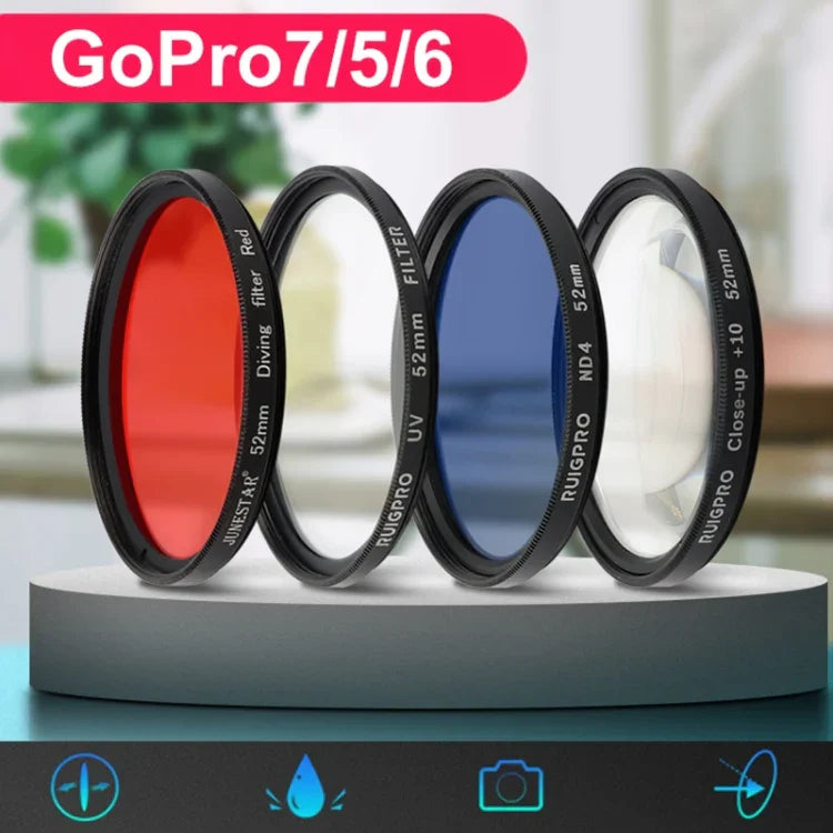 RUIGPRO Bộ Lọc Ống Kính CPL 52mm Chuyên Nghiệp Cho GoPro HERO 7/6 /5 kèm Vòng Chuyển Đổi Bộ Lọc & Nắp Ống Kính, Bộ Lọc CPL