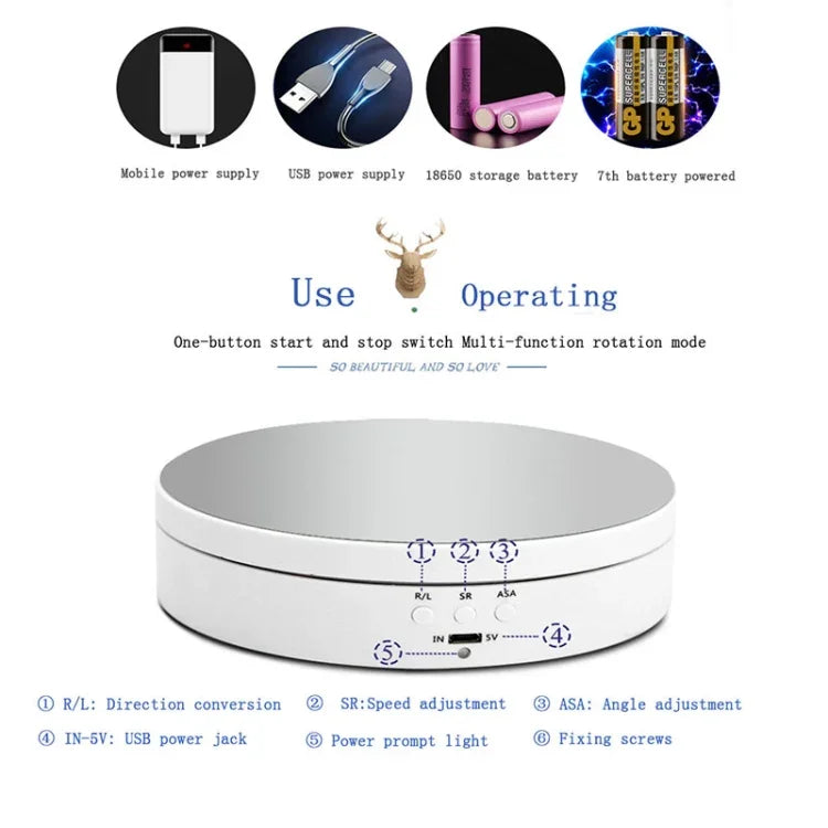 Giá Đỡ Quay 360 Độ Thông Minh Sạc USB 13.8cm Kiểu Gương, Đồ Dùng Quay Video, Tải Trọng 3kg, 13.8cm Kiểu Gương/Sạc USB(W)