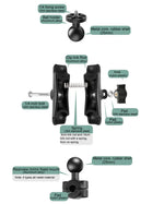 Giá đỡ cố định đầu bi 25mm vít 1/4 inch cho xe máy kèm adapter chân máy & vít cho GoPro, Insta360, DJI và các camera hành động khác, Đầu bi 25mm vít 1/4 inch