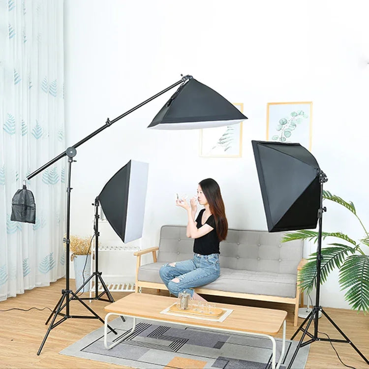 Hộp Đèn Mềm Đơn 50x70cm + Giá Đỡ Chân Đèn 2m + Giá Đỡ Thanh Ngang Cần Đòn Bẩy Bộ Đèn Flash Studio
