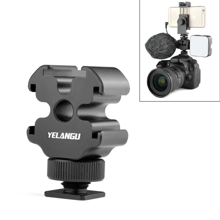 YELANGU YLG0601A A68 Giá Đỡ Kim Loại Ba Đầu Gắn Giày Lạnh Cho Micro và Đèn Flash, YELANGU A68 Ba Đầu Giày Lạnh