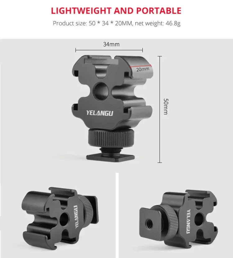 YELANGU YLG0601A A68 Giá Đỡ Kim Loại Ba Đầu Gắn Giày Lạnh Cho Micro và Đèn Flash, YELANGU A68 Ba Đầu Giày Lạnh