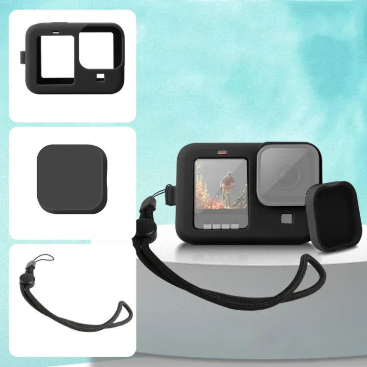 Ốp bảo vệ silicone cho GoPro HERO10 Black / HERO9 Black kèm dây đeo cổ tay & nắp ống kính, Dành cho GoPro HERO10 Black