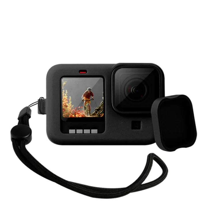 Ốp bảo vệ silicone cho GoPro HERO10 Black / HERO9 Black kèm dây đeo cổ tay & nắp ống kính, Dành cho GoPro HERO10 Black