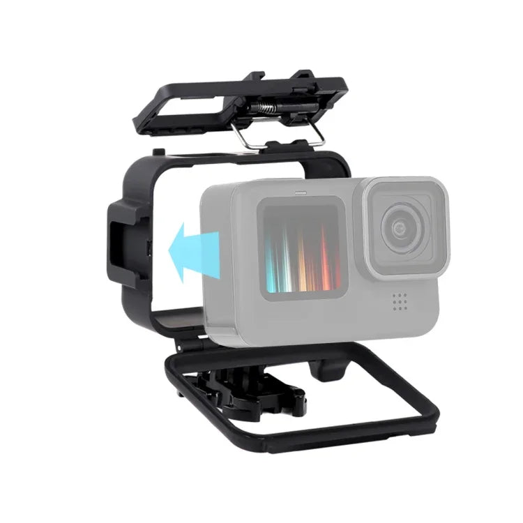 Ốp bảo vệ khung nhựa cho GoPro HERO10 Black / HERO9 Black kèm móc khóa đế & ốc dài, Khung nhựa