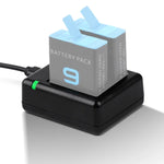 Bộ sạc pin đôi USB kèm cáp & đèn báo cho GoPro HERO9 Black / HERO10 Black / HERO11 Black / HERO12 Black, Dành cho GoPro HERO9 Black