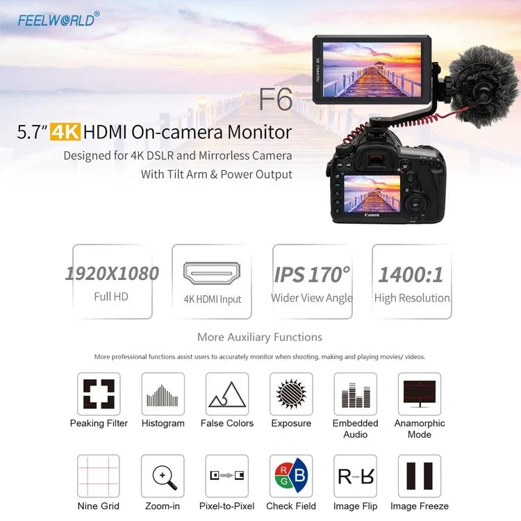 Màn hình trường quay FEELWORLD F6 5.5 inch IPS 1920x1080 HDMI 4K, F6