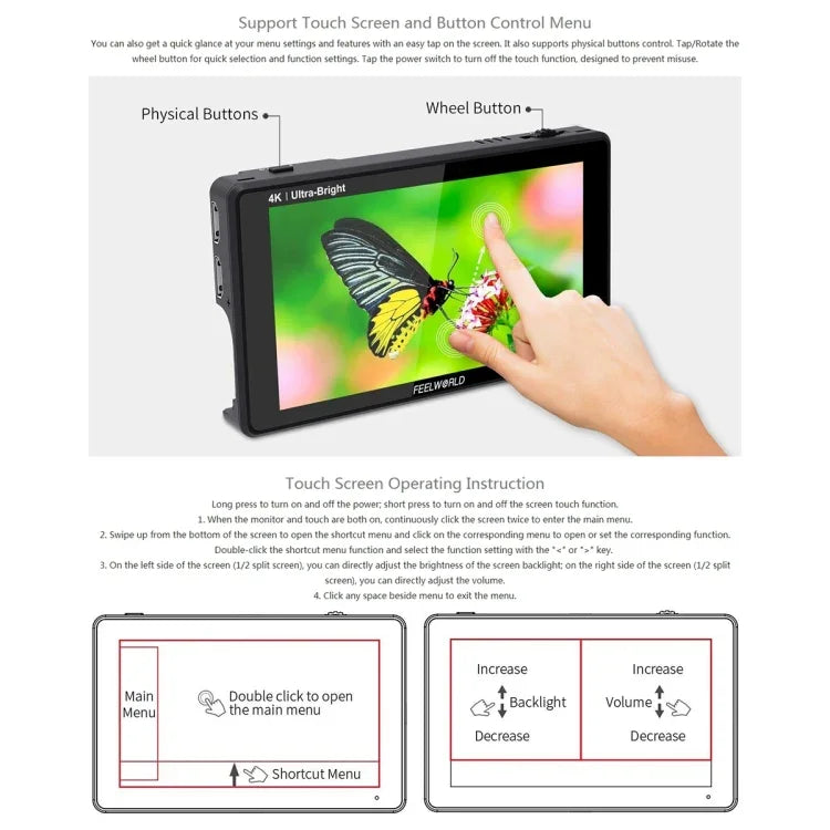 Màn hình cảm ứng 6 inch IPS FEELWORLD LUT6 1920x1080 2600 nits HDMI 4K cho máy ảnh, LUT6