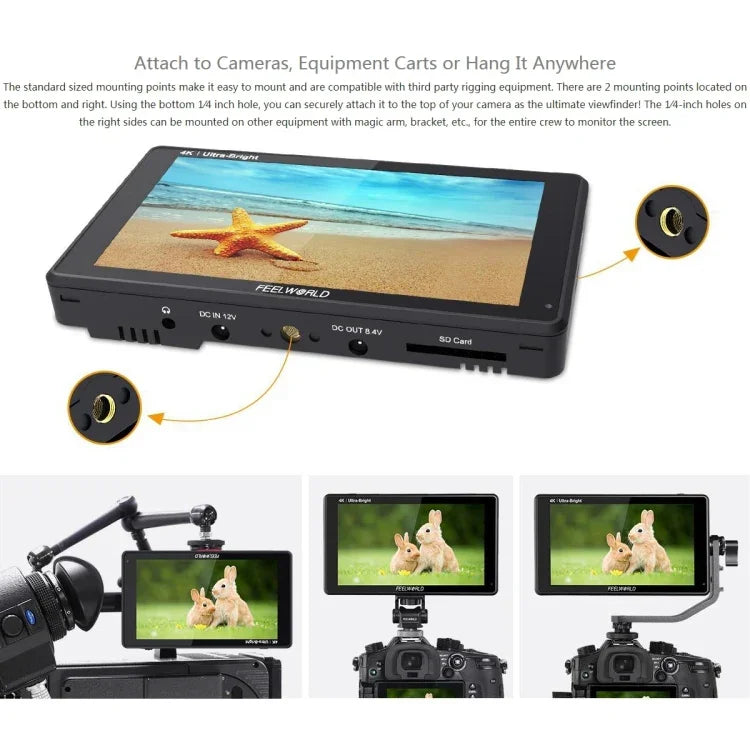 Màn hình cảm ứng 6 inch IPS FEELWORLD LUT6 1920x1080 2600 nits HDMI 4K cho máy ảnh, LUT6