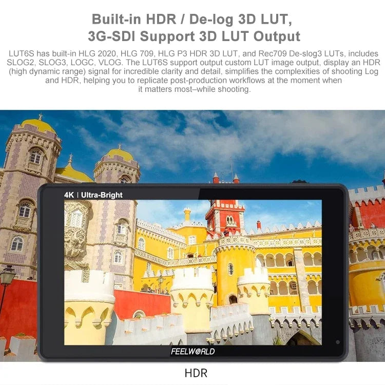 Màn hình trường quay FEELWORLD LUT6S 1920x1080 2600 nits 6 inch IPS HDMI 4K cảm ứng SDI HDI, LUT6S