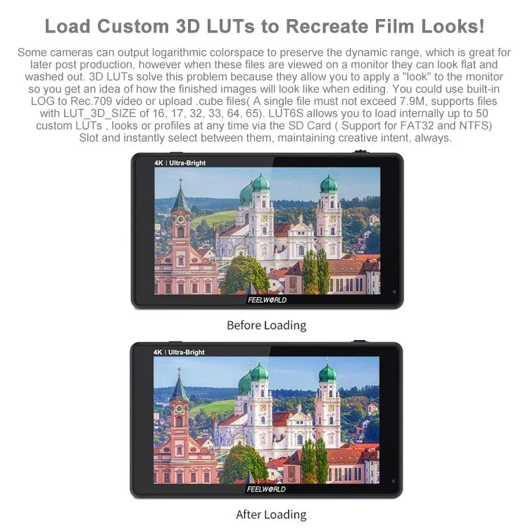 Màn hình trường quay FEELWORLD LUT6S 1920x1080 2600 nits 6 inch IPS HDMI 4K cảm ứng SDI HDI, LUT6S