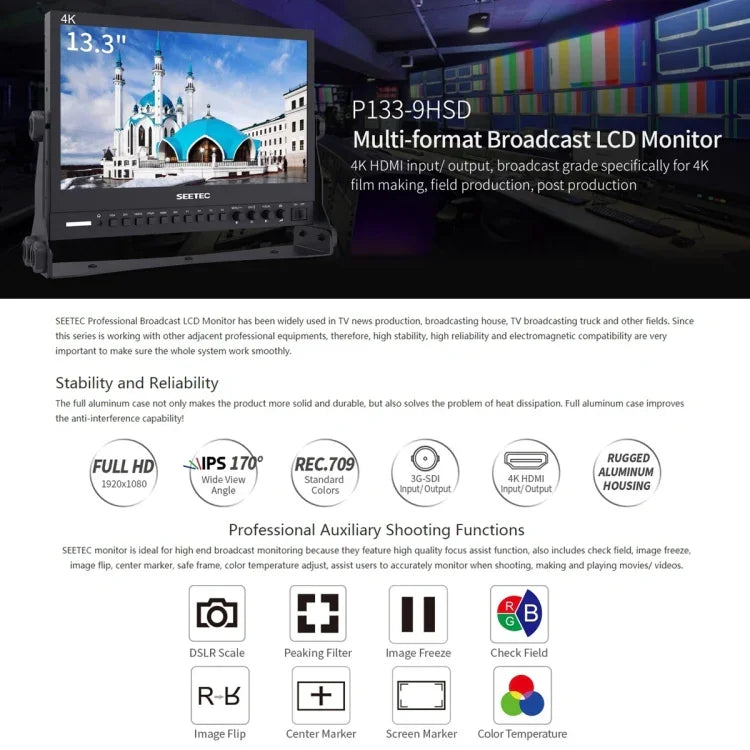 Màn hình trường quay SEETEC P133-9HSD 1920x1080 13.3 inch cấp phát sóng Full HD, P133-9HSD