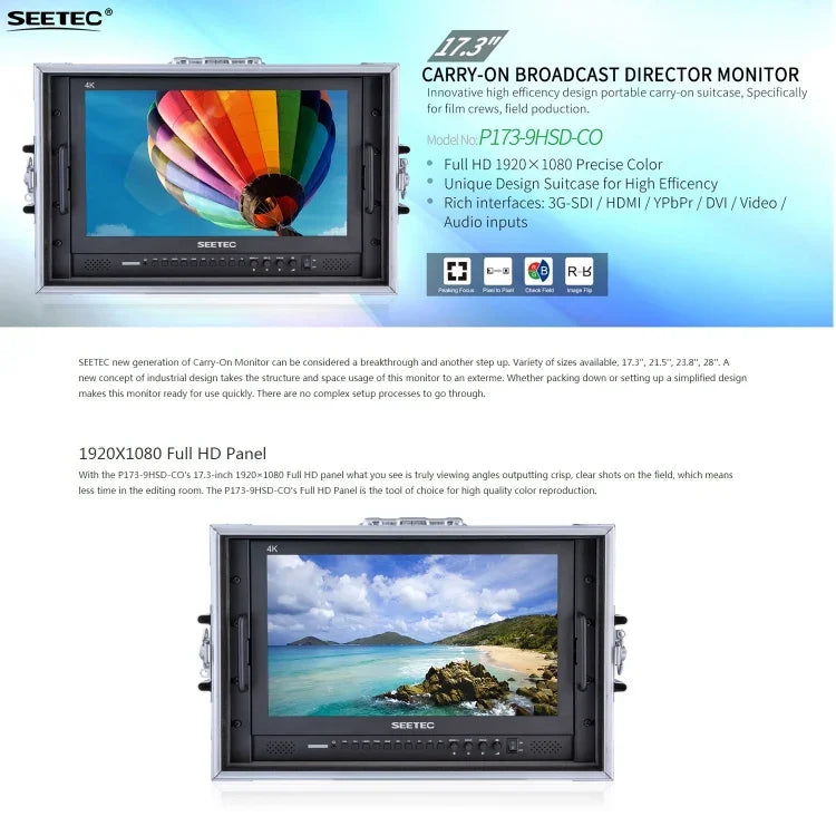 Màn hình trường quay chuyên nghiệp SEETEC P173-9HSD-CO 17.3 inch 1920x1080 SDI / HDMI 4K cấp phát sóng, P173-9HSD-CO