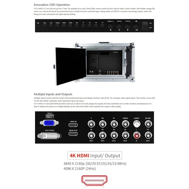 Màn hình trường quay chuyên nghiệp SEETEC P173-9HSD-CO 17.3 inch 1920x1080 SDI / HDMI 4K cấp phát sóng, P173-9HSD-CO