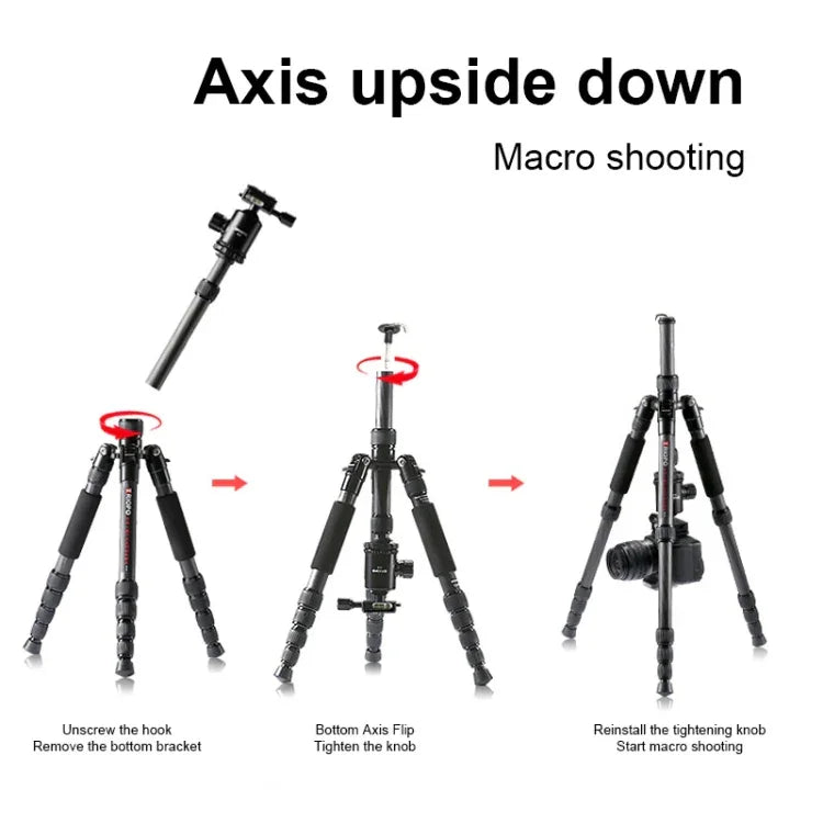 TRIOPO T259G+Q2 Adjustable Portable Carbon Fiber Tripod with Q-2 Ball Head for SLR Camera, T259G+Q2