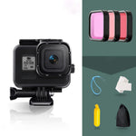 Vỏ bảo vệ chống nước 45m cho GoPro HERO8 Black kèm khóa, giá đỡ cơ bản & ốc vít & bộ lọc (Tím, Đỏ, Hồng) & tay cầm phao nổi & dây đeo & miếng chống sương mù, Vỏ HERO8 trong suốt + Bộ lọc