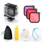 Vỏ bảo vệ chống nước 45m cho GoPro HERO8 Black kèm khóa, giá đỡ cơ bản & ốc vít & bộ lọc (Tím, Đỏ, Hồng) & tay cầm phao nổi & dây đeo & miếng chèn chống mờ, Vỏ HERO8 màu đen + Bộ lọc